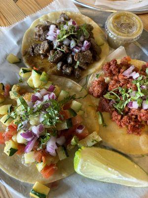 traditional tacos - carne asada, chorizo, calabacitas