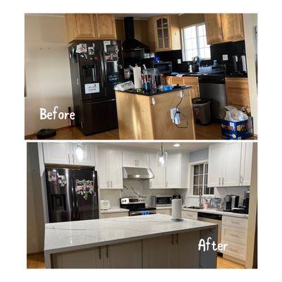 Before and after of our kitchen.