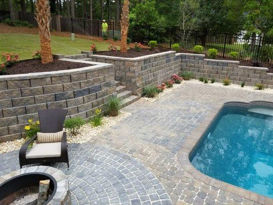 Retaining Wall with Steps and Landscaping