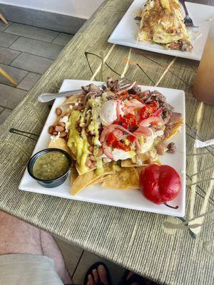 Chilaquiles and chicken fajitas omelette