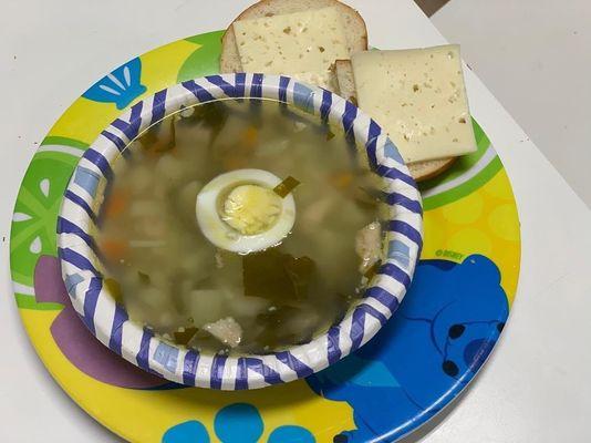 Sour soup with egg.