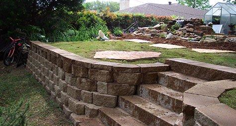 Landscape blocks and steps, plus flower bed