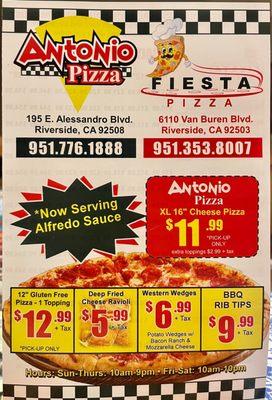 Antonio Pizza Menu