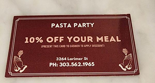 My pasta party discount