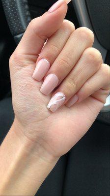 Full-set acrylic nails with gel accent done by Vannie