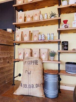 Cute shelves with coffee beans