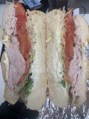 Turkey and pepper jack with lettuce tomato and mayo