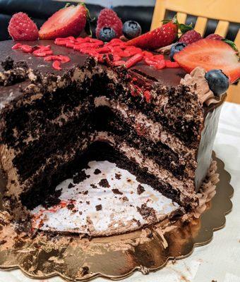 Inside of the chocolate ganache cake. Yum!