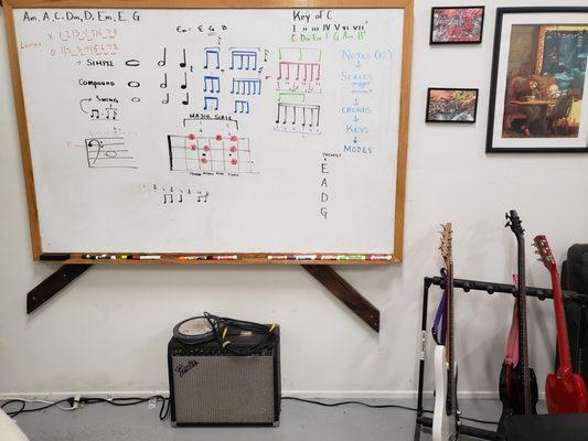 One of our classrooms where we teach guitar and bass.