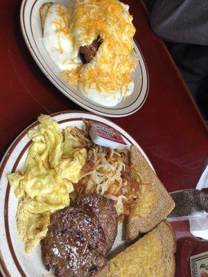 Chicken and biscuits for my husband and a Classic Breakfast for me!