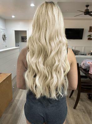 Blonde highlights with full head NBR hair extensions