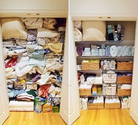 Closet before and after declutter and organizing