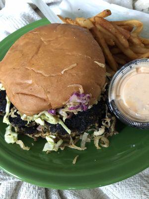 SuperSeed burger, tasty mushroom/seedy patties.