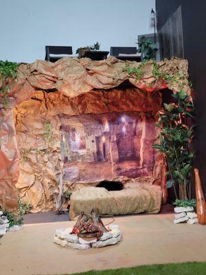 The set for the play  "The Neanderthals Next Door."