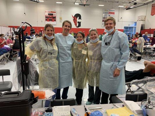 Dr. Marcincin, Jess, Kara, Fawne and Dr. Hilton helping patients at COMOM 2019