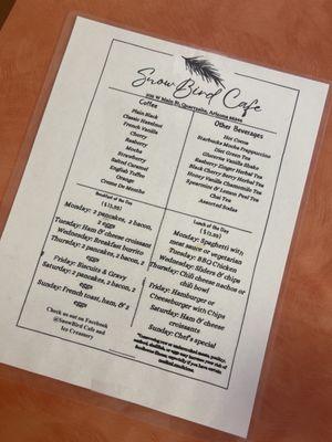 Menu-- whether you are here for food, coffee or a sweet treat; Snowbird Cafe is a hidden gem!