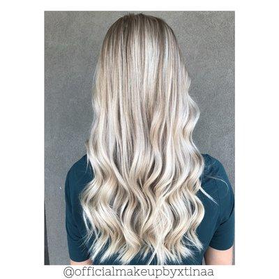 Ashy blonde babylights and balayage. Color, cut and style by Christina