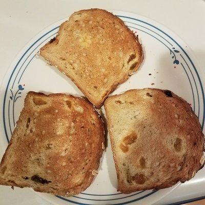 Oatmeal, Cinnamon, Raisin Bread toast