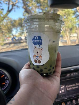 Matcha Latte w/ boba and cold foam!