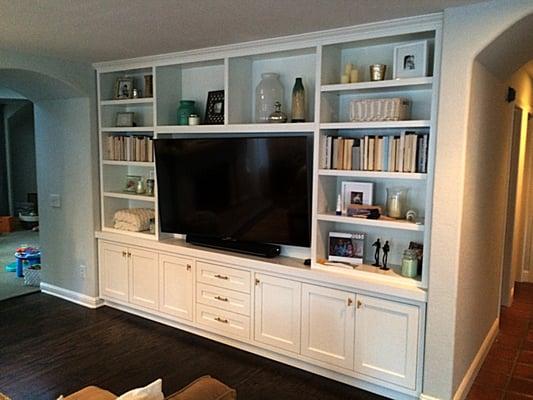 Custom Built-In Entertainment Center/
  Inset Doors&drawers / white shaker style