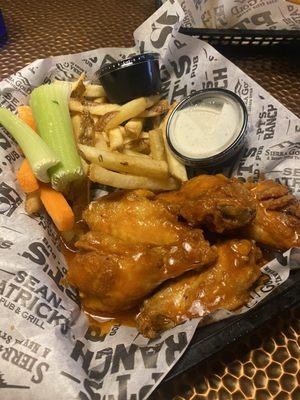 Wings and fries.