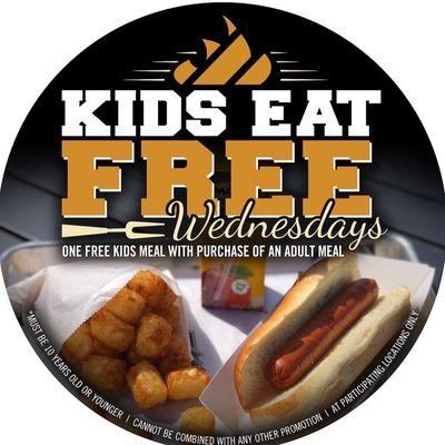 Kids eat FREE EVERY Wednesday! ALL day