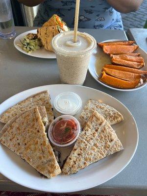 Portabella Quesadilla, 8. Golden Ticket Smoothie, sweet potato, Tuna Salad Wrap