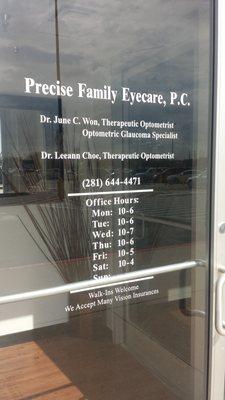 Correct business name, optometrists' names, and office hours. This is the optometrist that is in the Walmart building.