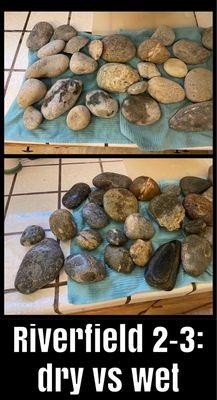 Before and after rinsing rocks