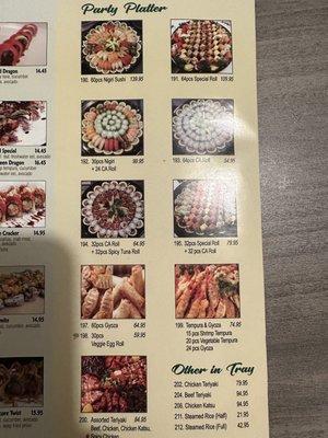 Party platter Menu