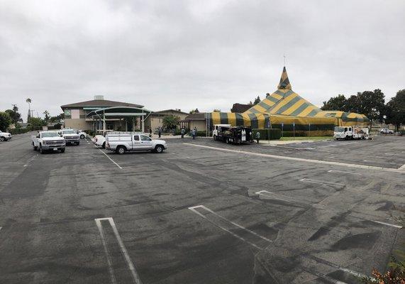 Church building being tented for termites