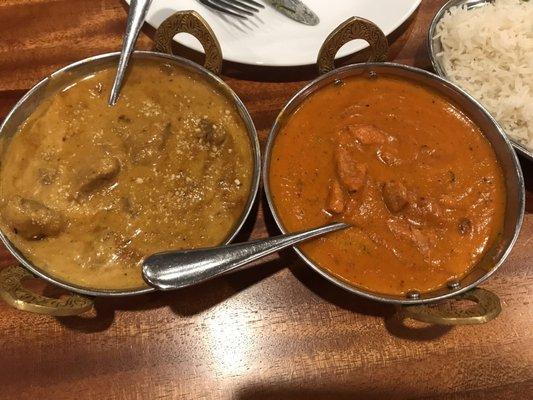 Korma with lamb and butter chicken. So good!