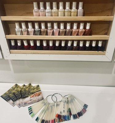 We provide a selection of regular nail polish, gel polish, and Dazzle Dry as a healthy nail option too!