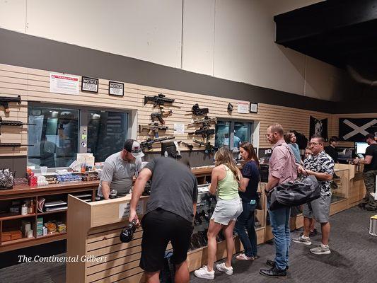 Check-in counter clearly displays available rentals, as well as a view into our shooting lanes