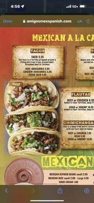 The tacos pictured on their menu