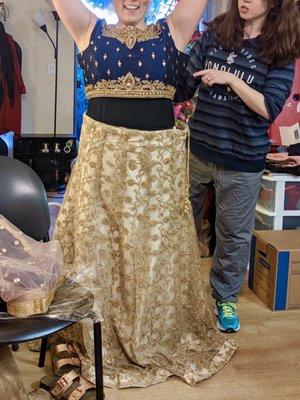 Fitting for lehenga skirt and choli blouse.