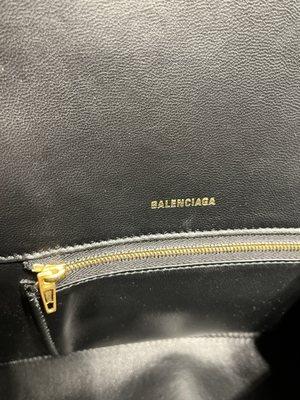 Lopsided logo on inside of fake Balenciaga handbag from gilt.com