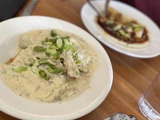 Biscuits & Gravy + pulled pork and grits - so yummy!