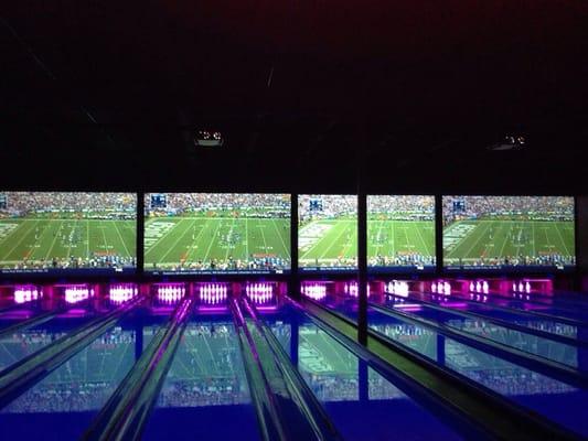 These tv screens and bowling lanes are so pretty to look at!