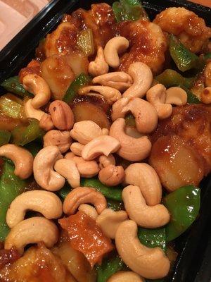 Shrimp with cashew nuts! A bit sweet but most American Love sweets anyway