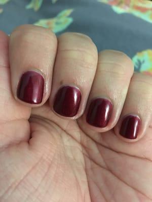 Gel polish manicure. I love that she took the time to shape and really take care of my cuticles.