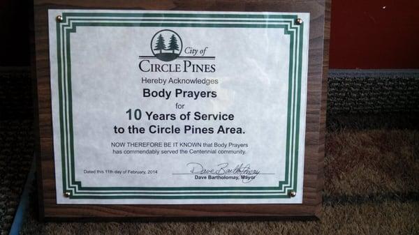 12 years of business in circle pines.  2 more were in Lexington.  I'll still available for massage in Circle Pines. Yoga in Shoreview now!