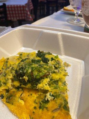 Delicious veggie frittata on weekend brunch. Such a large serving I'm taking leftovers home.  My husband loved the hot peppers & eggs dish.