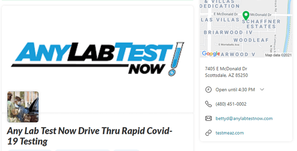 www.testmeaz.com 480-451-0002 drive up to 7405 E McDonald Dr, Scottsdale, Az 85250 30 min or less on avg