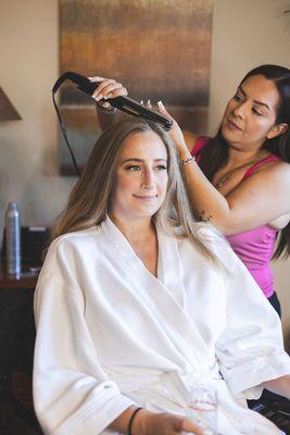 Behind the scenes doing bridal hairstyling at Bougainville Estate Indio, CA.