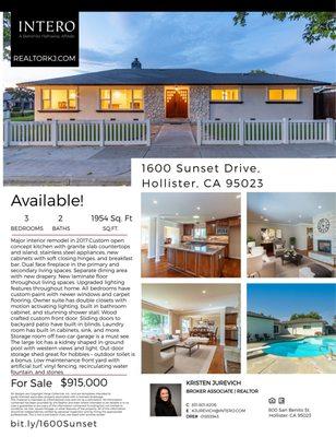 Looking to purchase a home in 2022? 1600 Sunset Drive in Hollister, CA is available.