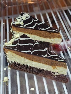 Delicious pieces of Chocolate Cheesecake.