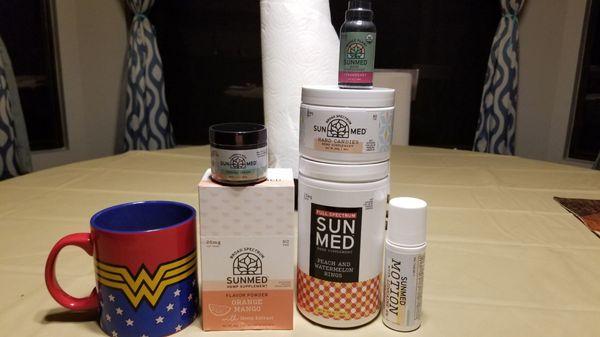 The cbd products I puchased minus the wonder woman coffe mug.