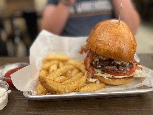 Black and Blue Burger  with fries