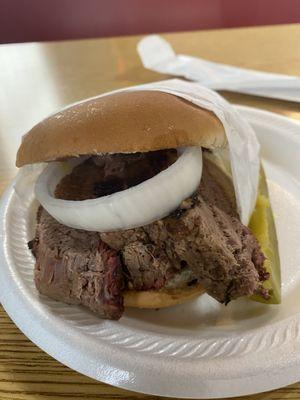 Sliced brisket sandwich